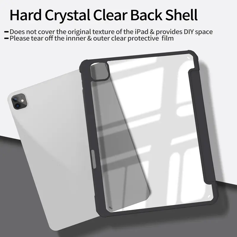 Anti-fall and Shock Absorption Tablet Case with Pen Holder, 1 Count Shockproof Cover W/clear Transparent Back Shell, HD Transparent Acrylic Protective Case for iPad 11 Inch and Above 6