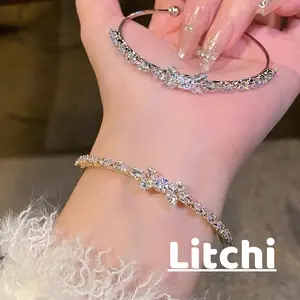 【Litchi】Gelang Tangan Kupu - kupu Jagung Berlian Zircon Buka Perak Halus Kilau Menawan Keraton L138