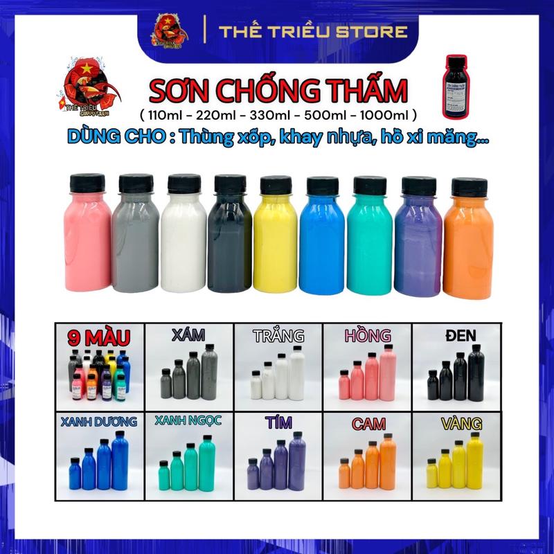 Sơn chống thấm. Thùng xốp, khay nhựa, hồ xi măng...  Hồ nuôi cá “9 màu“ ( Size 110ml - 220ml - 330ml - 500ml - 1000ml ). - ( TẶNG 1 CÂY CỌ LĂN SƠN Khi mua từ size 330ml-500ml-100ml trở lên )