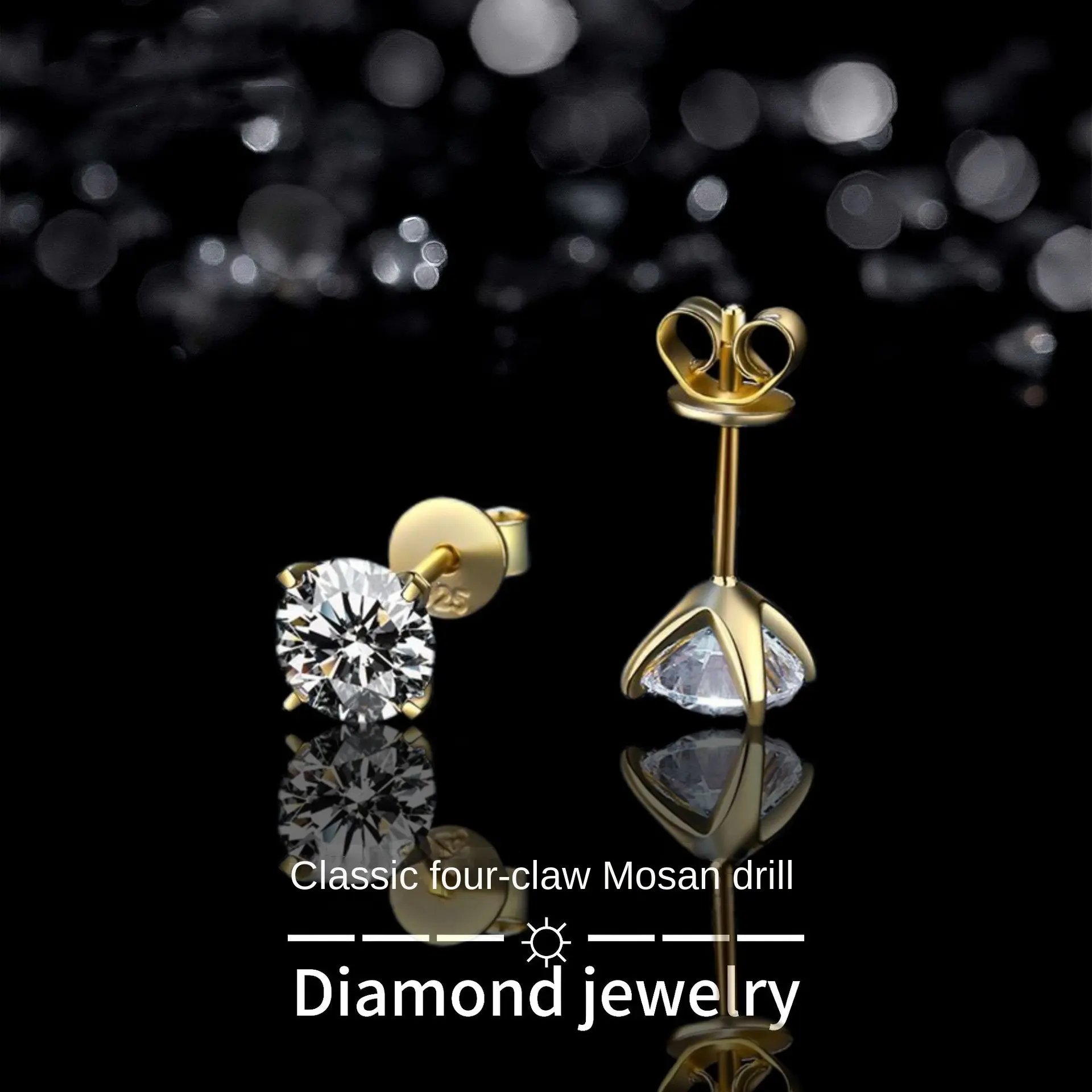 E087 Simple Four-Claw Stud Earrings (Yellow Gold) Moissanite: Four-Claw Tianya, Yellow Gold Charm Match, Shaping Multiple Styles of Fashion Jewelry Accessories ဘယက် ဆွဲကြိုး925 diamond ring diamond rings atta jewelry diamond ring fine  jewelry silver  925