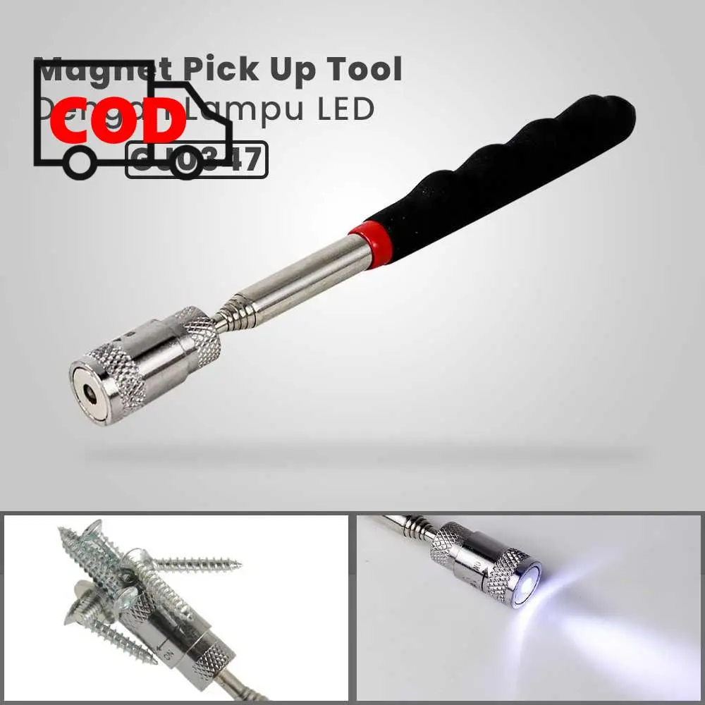 Tongkat Magnetik Pengambil Barang Kecil Montir Bengkel dengan Lampu LED - Telescopic Magnet Pick Up Tool