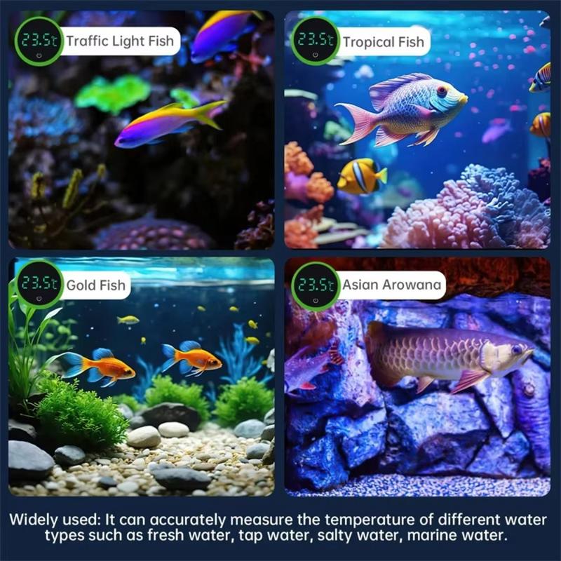 Product Introduction of justzzs New Cordless Aquarium Thermometer Led Display Electronic Control Temp Meter Gauge Temperature Measurement Digital Thermometer Fish Tank Water 16