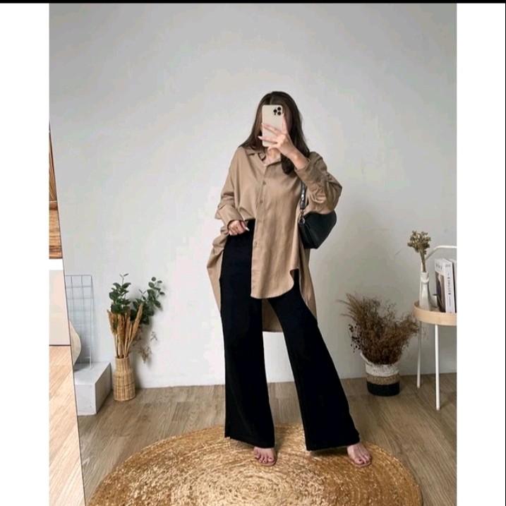 KEMEJA WANITA JUMBO POLOS LENGAN PANJANG LD 98 cm,LD 106 cm,LD 116 cm,LD 120 cm,LD 125 cm,LD 130 cm KEMEJA WANITA PERGI KULIAH, PERGI KERJA, JALAN SANTAI CASUAL FASHION TERBARU DAN KEKINIAN 1