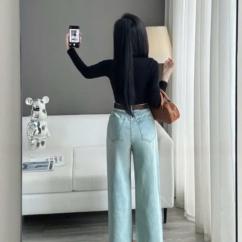 TATTA Jeans |#A17/A68  Quần Jeans Xuông 94cm 3 Màu Kèm Đai Charm  Nữ Kem Women quần bò 5