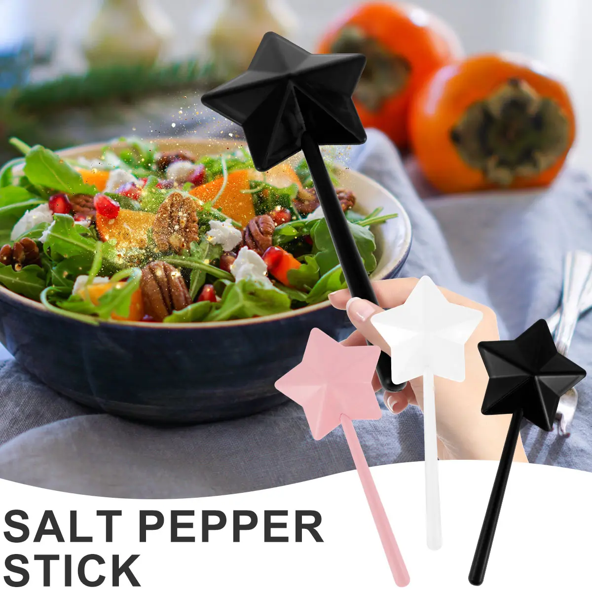 3Pcs Salt Pepper Stick Reusable Plastic Pepper Wand Portable Kitchen Seasoning Star Fashion Creative Pentagram Style Salt Dispenser for Kitchen Camping Picnic H4U34