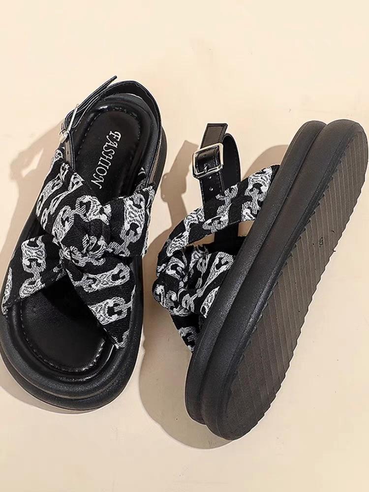 Product Introduction of Sandals with Skirt Fairy Style Thick Bottom Roman Style Shoes Summer New High-Grade Sandals for Outer Wear 2024 Footwear Walking Shoes Girls Comfort Dance 2 Inch 5