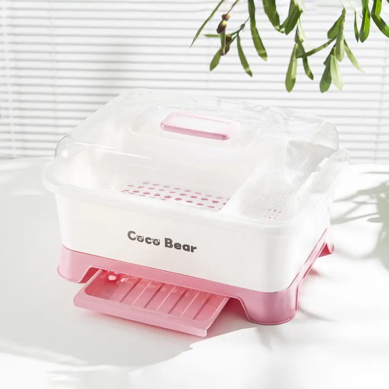 Rổ úp bát Cocobear 2in1 úp bình sữa cho bé, Khay úp bình sữa có nắp đậy an toàn Cocobear tiện lợi có giá hứng nước tiện lợi an toàn baby 2