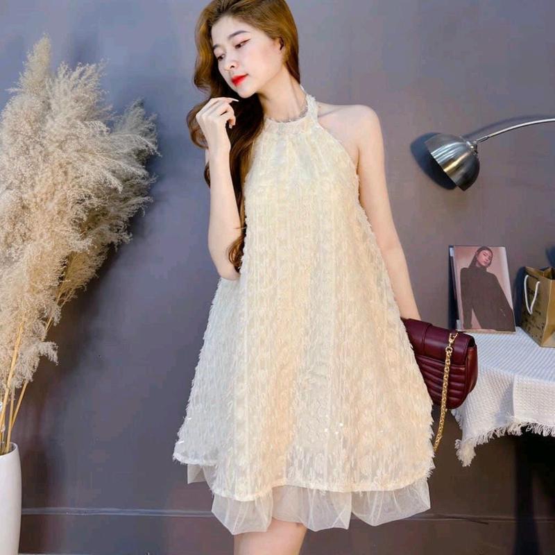 1M197 Đầm baby doll dáng ngắn, cổ yếm tầng , phong cách dễ thương (có lót mút) váy xoè