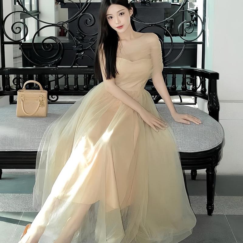 ĐẦM LƯỚI NUDE LỆCH VAI ĐI CHƠI ĐI TIỆC ĐI ĂN CƯỚI ĐI SỰ KIỆN ĐI DATE SANG CHẢNH ĐẦM VÁY TIỂU THƯ CÔNG CHÚA BÁNH BÈO ĐẦM XINH SANG CHẢNH Nữ Women