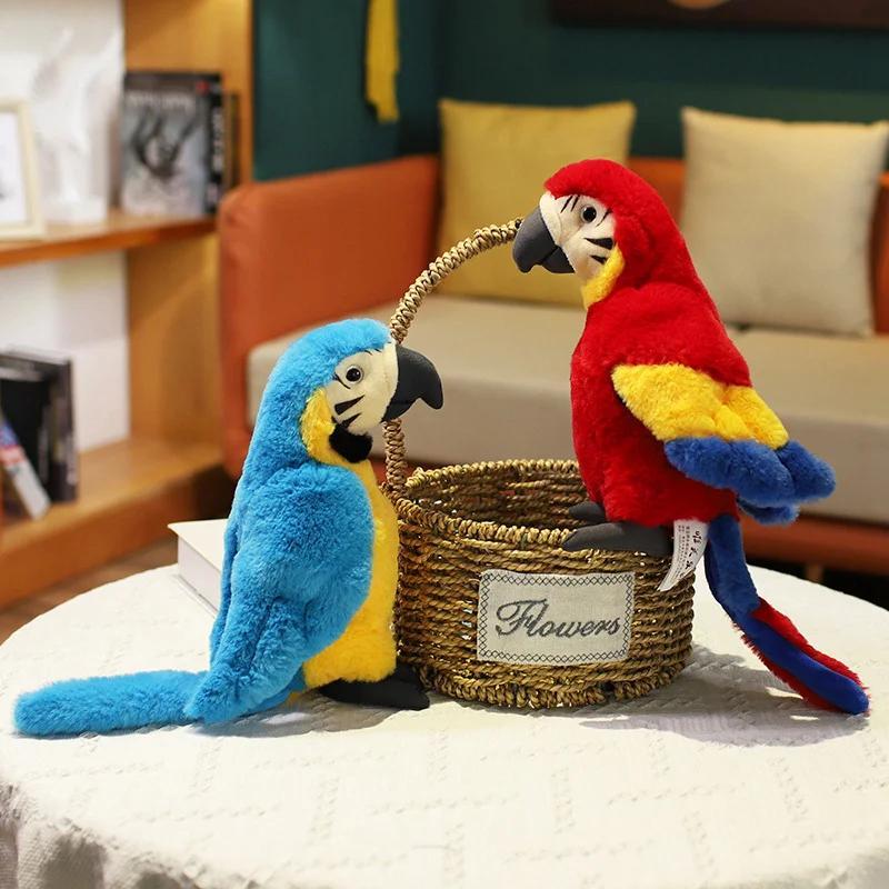 Product Introduction of 25CM Lifelike Bright Colorful Parrot Plush Toys Soft Simulation Wild Animals Stuffed Bird Doll Children Kids Gift Home Decor 11