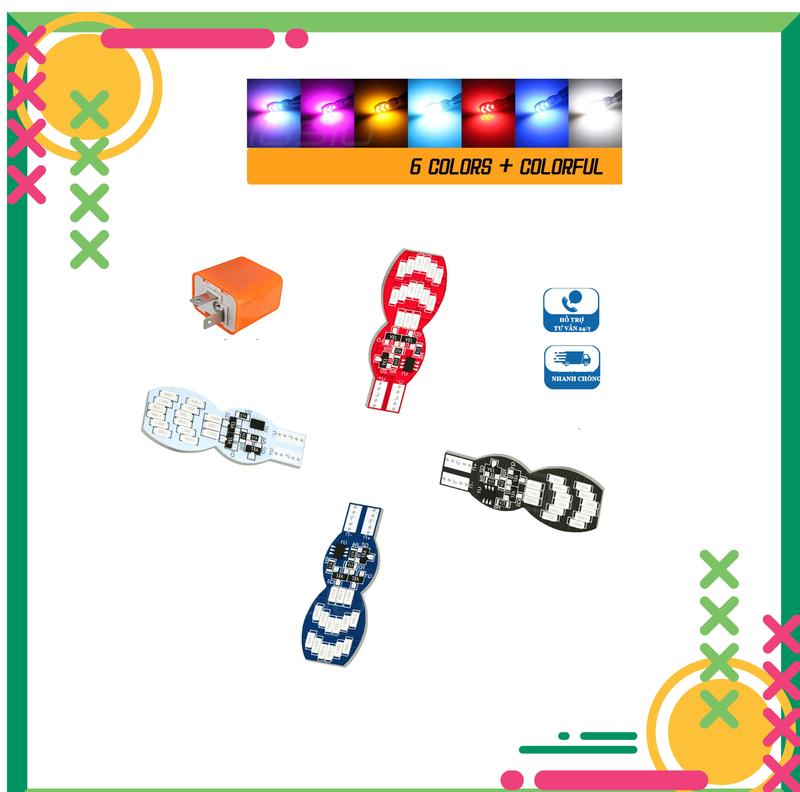 Combo 4 bóng xi nhan LED T10 Audi chạy đuổi 30SMD 3014 + cục chớp màu cam lắp thay thế cho demi, xi nhan DC12v