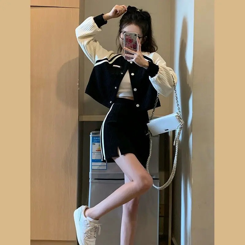 Suit Skirt Spring and Autumn Baseball Uniform Suit Women's New Sweet Fried Street Casual Small Sports Two-Piece Overskirt Suit Women