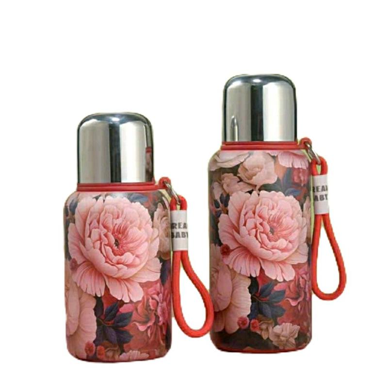 Product Introduction of Bình giữ nhiệt 4 đến 6 tiếng hình hoa hồng nắp kèm cốc  dây chắc chắn inox 316 ,dung tích 650ml, 2