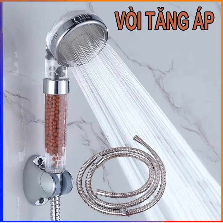 Vòi sen tăng áp loại to 7.7cm có hạt lọc nano - Kèm dây