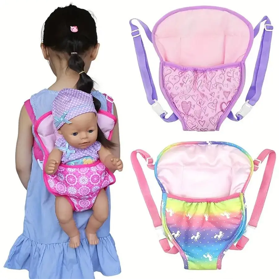 Doll Carrier Backpack, 1 Count Cartoon Pattern Doll Accessories for Christmas Gift, Front and Back Carrier with Straps for 15 Inch to 18 Inch Dolls, Doll Accessories for Girls