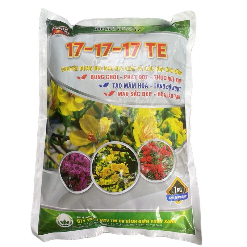 Phân bón gốc NPK 17-17-17 TE 1kg cho cây giai đoạn tạo mầm hoa ra hoa nuôi trái