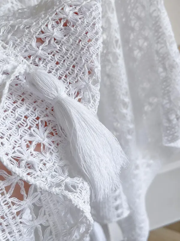 Women's Solid Color Lace Trim Poncho Cape, Casual Soft Comfortable Shawl for Daily Wear, Fashion White Clothing Accessories for All Seasons, Clothes 5