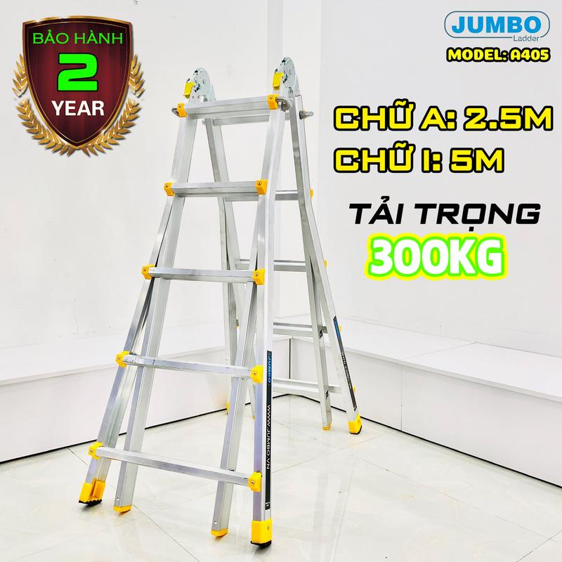 Thang nhôm rút lồng JUMBO A405, chữ A cao nhất 2.5m, duỗi thẳng 5m