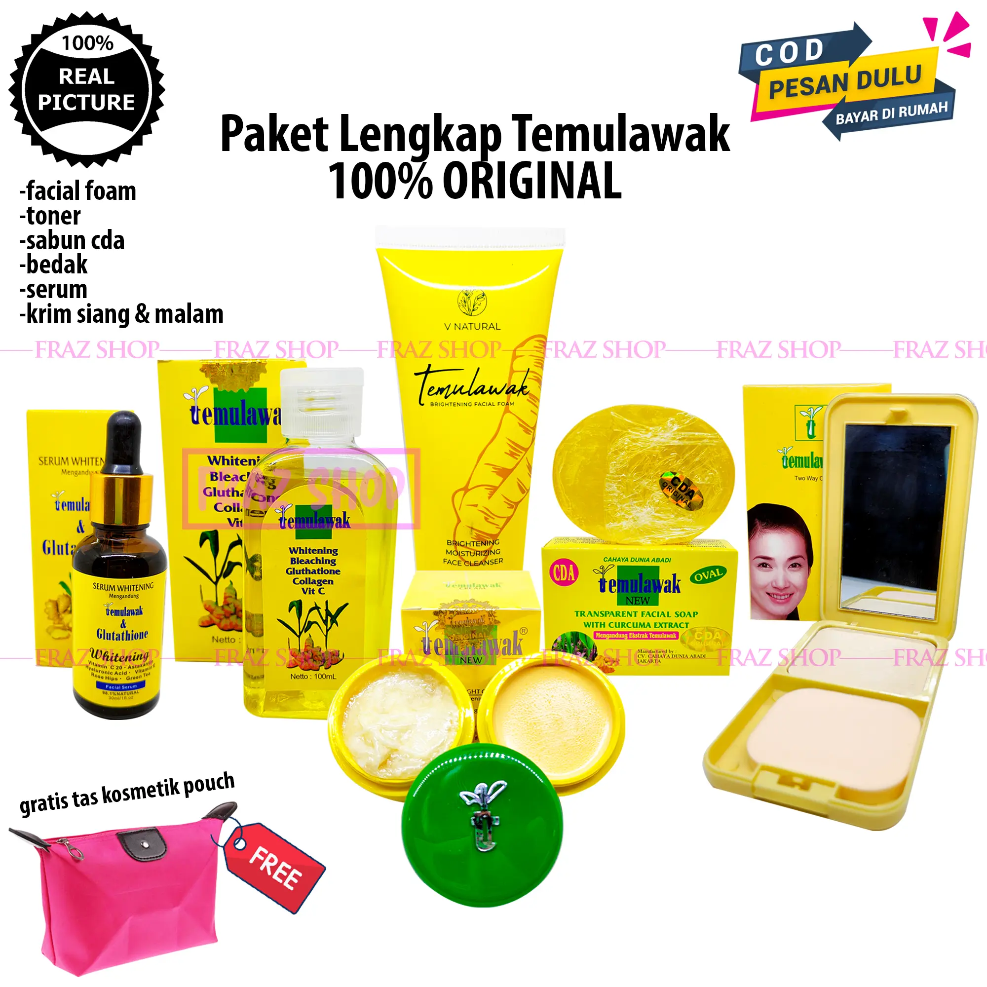 Paket Super Komplit Temulawak 6in1 / Gratis 1 Pcs Tas kosmetik Kulit Kering Kulit sensitif Meringankan Kontrol Minyak Facial