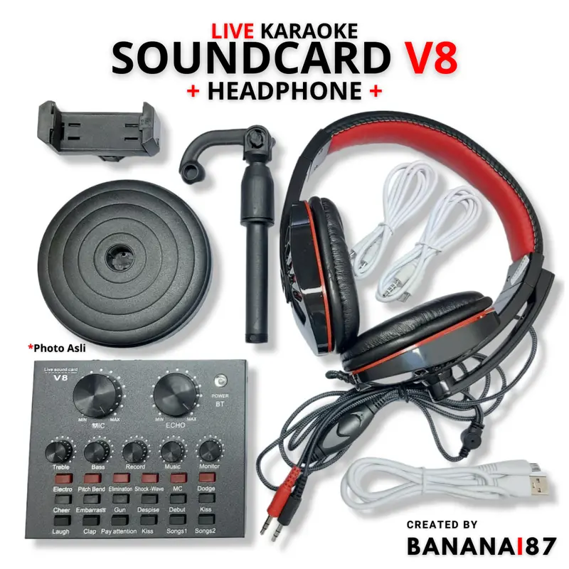 Alat Live Karaoke Mixer Sound card V8 Bluetooth Soundcard Audio Live Streaming Tiktok Youtube Smule Handphone Laptop 0