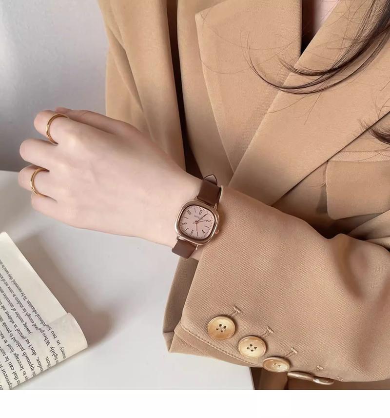 Product Introduction of 【Snap Up】【free Battery】【Spot goods】Female Middle School Student Ins College Style Niche Advanced Watch Civil Servant Examination Watch Sense Square Light Luxury Girls' Gifts Watch 8