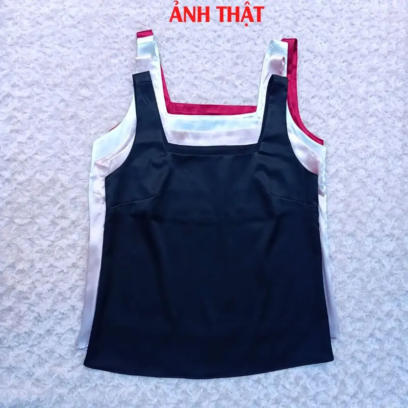 Áo hai dây nữ lụa cổ vuông Top Women Nhung AO0010 - Hồng, Trắng, Đỏ đô, Đen, Xanh rêu -  tank nu yếm hở lưng mặc  tube 3 lỗ 3