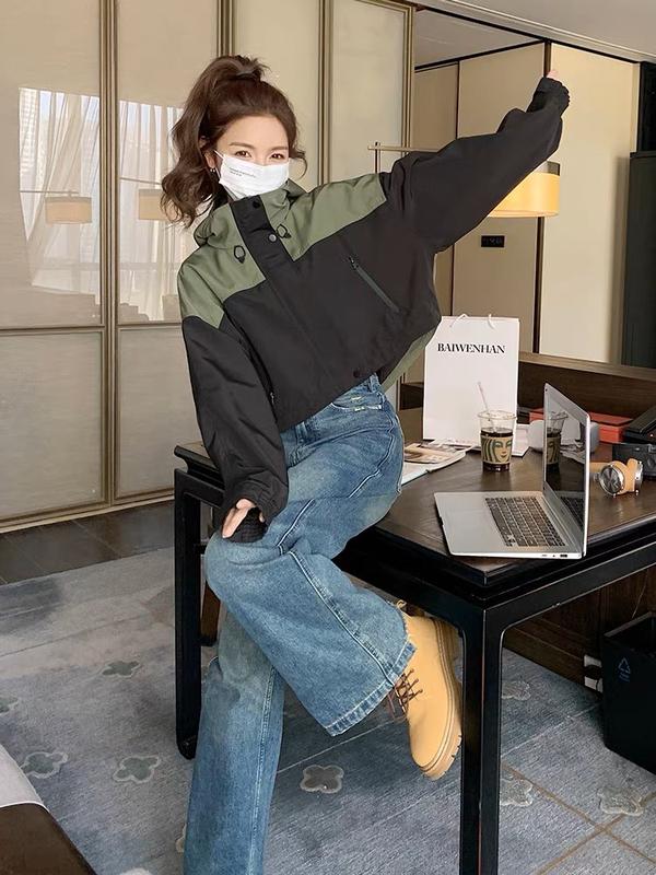  ÁO KHOÁC CROPTOP XANH RÊU CÓ NÓN MS 14 Nữ Sweater Women 