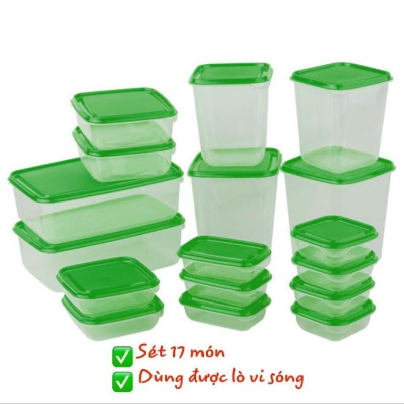 Set hộp đựng thực phẩm 17 món, hộp nhựa tủ lạnh cao cấp bảo quản đồ ăn