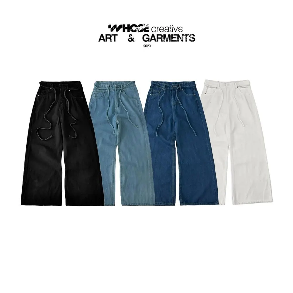 NORMAL COLOR LOOSE PLEAT - Quần jeans trắng ống rộng rách ống Nữ Ong Denim Pants Women