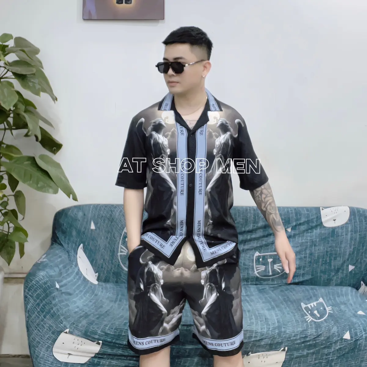 Bộ Quần Áo Lụa Nam hoạ tiết Thiên Thần