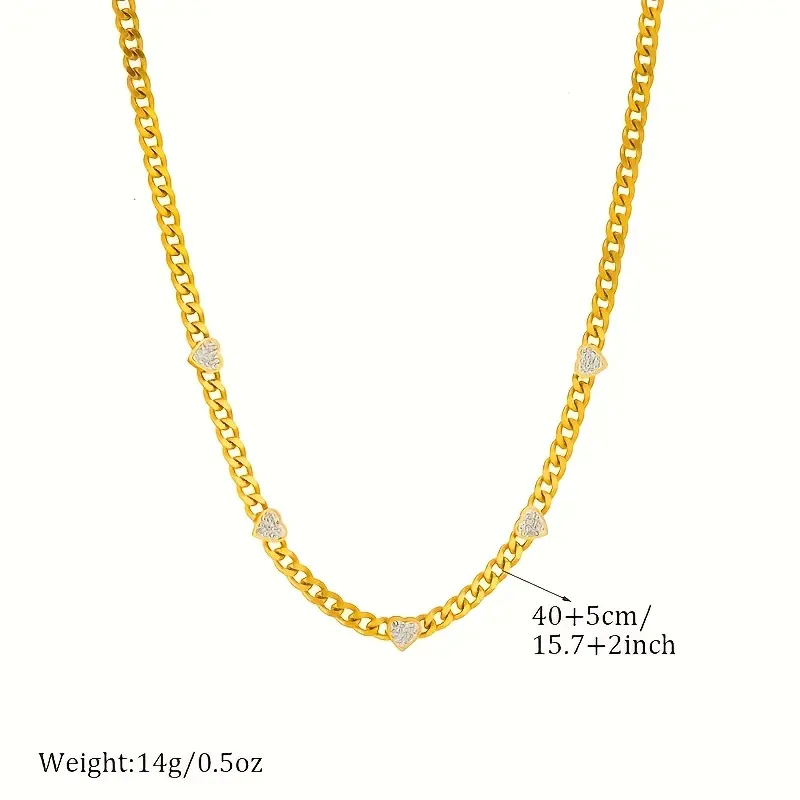 bespoke flair Stainless Steel Necklace With Golden Thick Chain Inlaid With Heart Fashionable Punk Men'S And Women'S Daily Jewelry