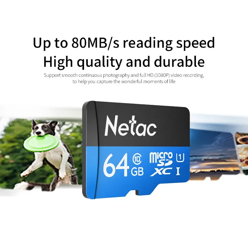 Netac MicroSD P500 Standard MicroSDHC/SDXC with SD Adapter 16GB/32GB/64GB/128GB U1/C10 up to 90MB/s Retail Pack Card 3