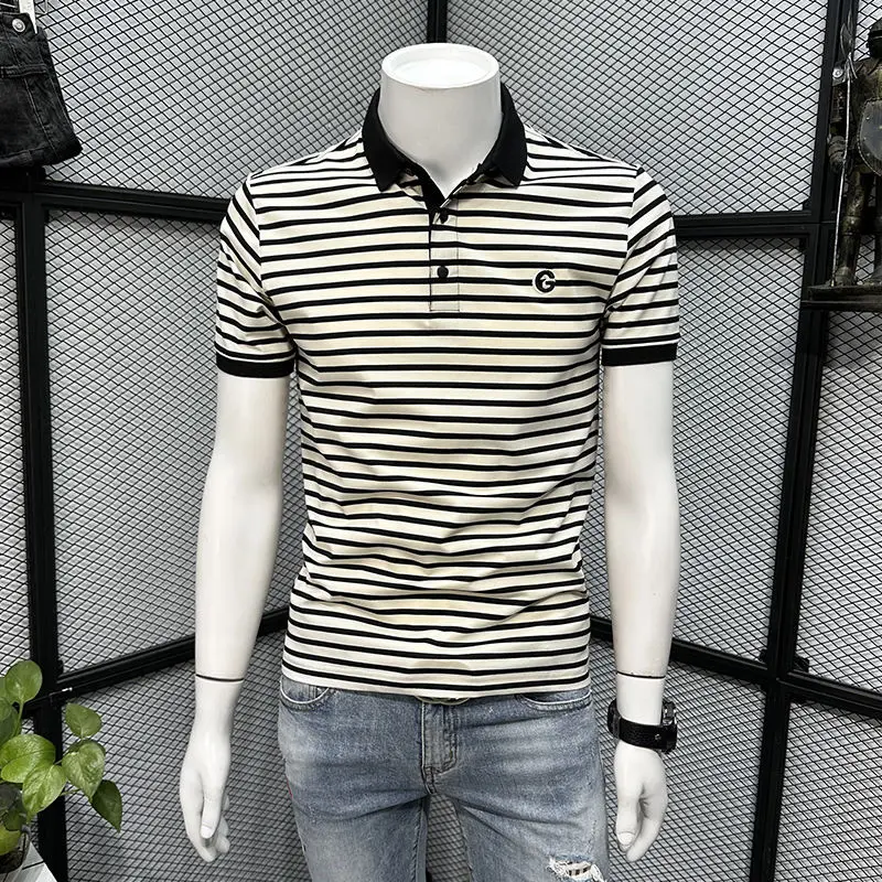 Áo Polo Thêu Cho Nam, Thương Hiệu Thời Trang Cao Cấp, Áo Thun Sọc, Cổ Polo Thường Ngày Hợp Xu hướng, Dáng Ôm, ngắn Tay, Thích Hợp Cho Mùa Hè, 2023