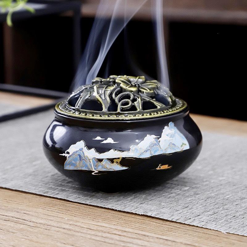( GIÁ SỈ ) Lư Xông Nụ Trầm Hương - Đỉnh Đốt Nhang Vòng Phong Thủy Bằng Gốm Sứ Vân Rạn Cao Cấp Kèm Lót Đế 5