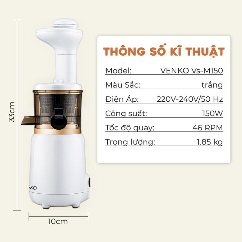 Máy ép chậm mini Venko, Xay sinh tố ép kiệt nước đến 98%, Lưới lọc 0,1mm siêu nhỏ, Công suất 150W máy  ép 8