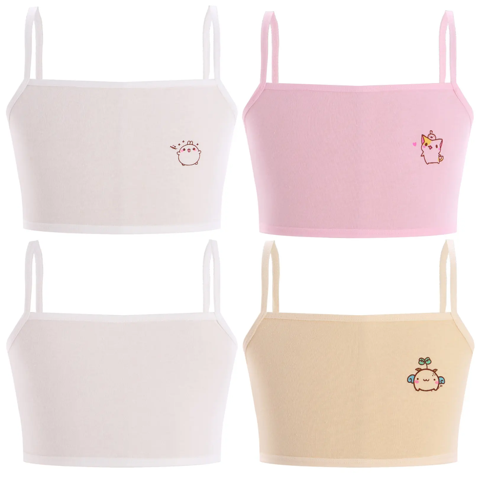 Renvena  Kids Girls Cute Cartoon Print Camisole Spaghetti Straps Cotton Vest Underwear for Daily Life Workout Yoga
