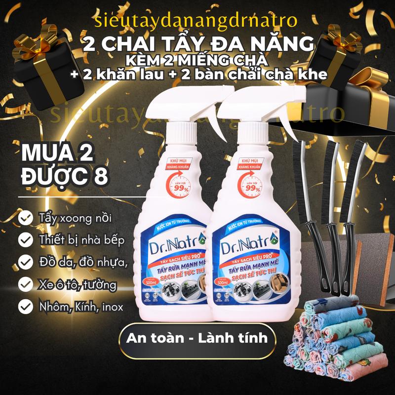 2 Chai Tẩy Đa Năng Dr.Natro 500 ml Tặng 2 khăn lau bếp đa năng và 2 miếng xốp chà nhám thân thành, DR NATRO HABELA HOME, Kháng Khuẩn, An Toàn, Tiết Kiệm Chi Phí, làm sạch Nước Rửa Chén