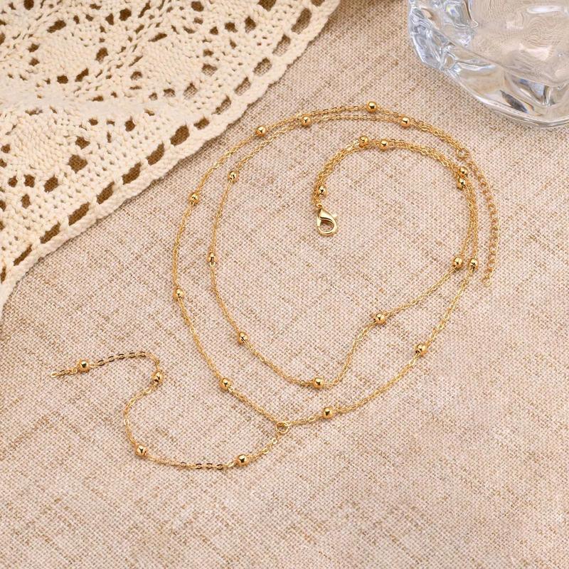 Product Introduction of Europe and America Cross Border Fashion Simple Y-Shaped Necklace All-Matching Graceful Tassel round Beads Multi-Layer Twin Clavicle Chain Chest Necklace Female 10
