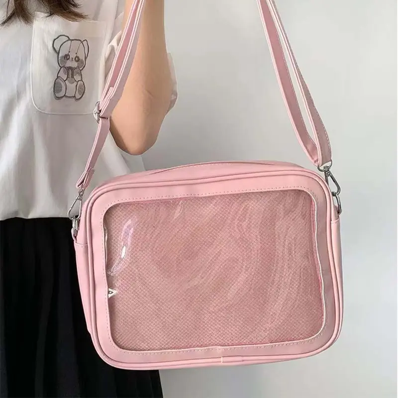 Túi dây kéo đa chức năng Màu đồng nhất Itabag Túi búp bê bông PU Túi trong suốt Túi đựng vật dụng nhỏ Túi đeo vai Nam 4