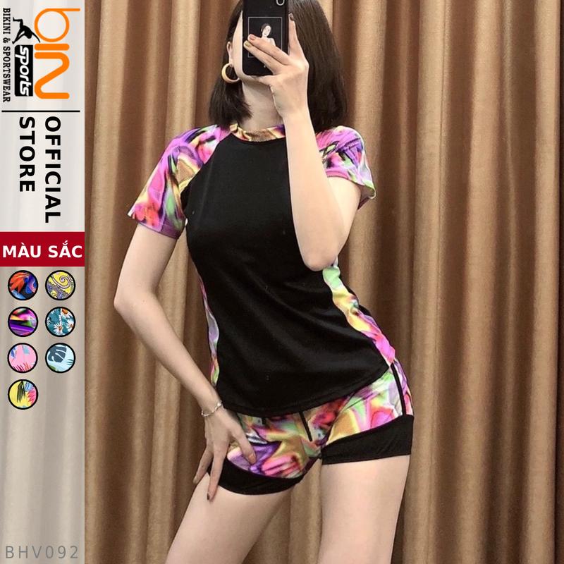 Product Introduction of Bộ Bơi Nữ 2 Mảnh Quần Đùi Aó Phủ Bụng Cọc Tay Họa Tiết Nhiều Màu Freesize Bin Sports BHV092 10