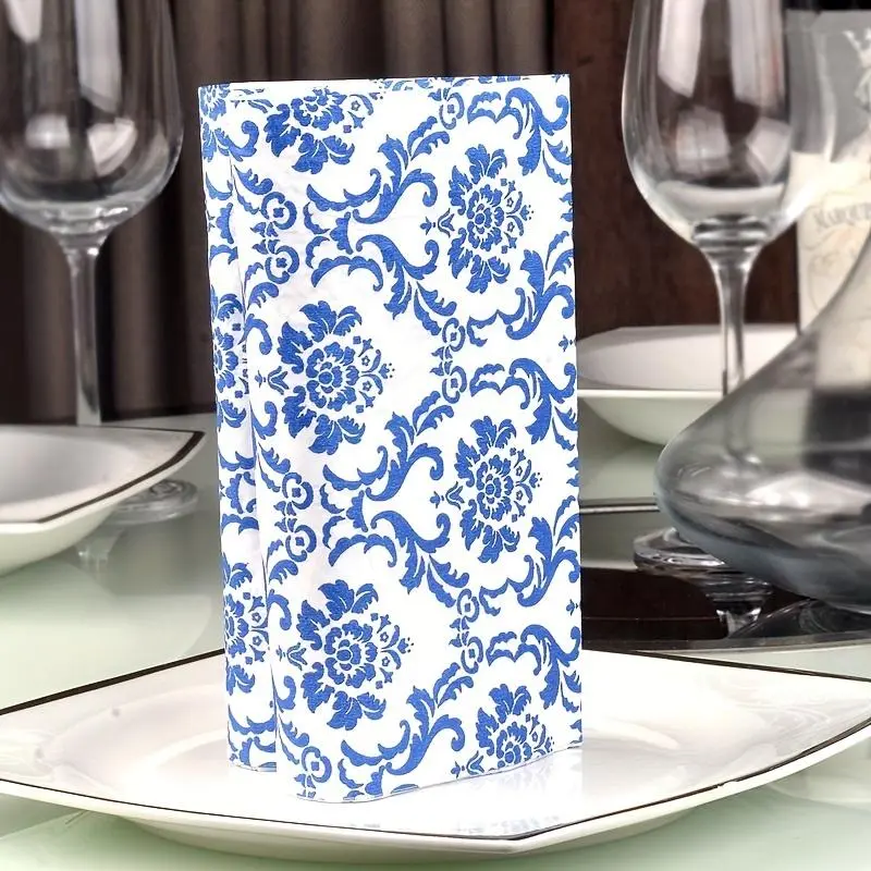 Chinese Style Blue and White Porcelain Pattern Tissue Paper Napkin, 20pcs/pack Disposable Tableware for Restaurant Wedding Party Decoration, Kitchen Supplies 3