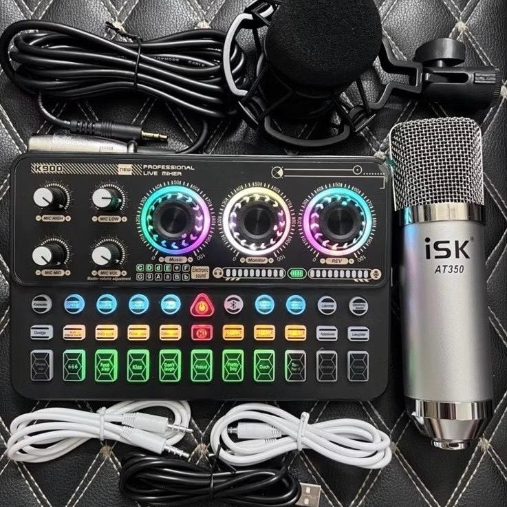 Trọn Bộ Sound Card K900 Micro Thu Âm ISK AT350 Combo Thu Âm Livestream Có AutoTune Bluetooth