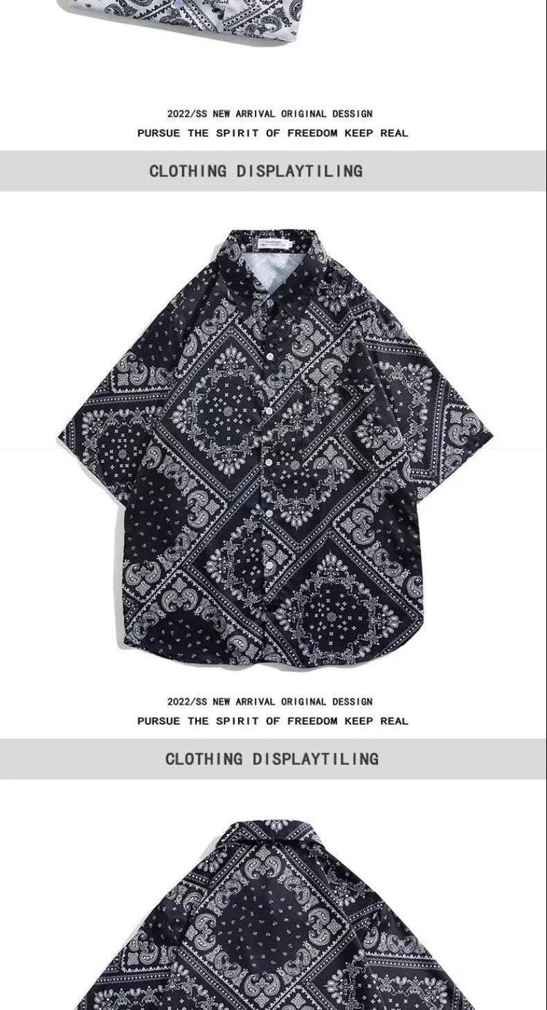 Product Introduction of Áo Sơ Mi Ngắn Tay In Họa Tiết Paisley Toàn Bộ, Phong Cách Cổ Điển Nhật Bản, Thương Hiệu Thời Trang Nam, Dáng Rộng Vừa Vặn, Phong Cách Hip Hop, Thích Hợp Cho Các Cặp Đôi, Áo Khoác Sơ Mi Thường Ngày 2