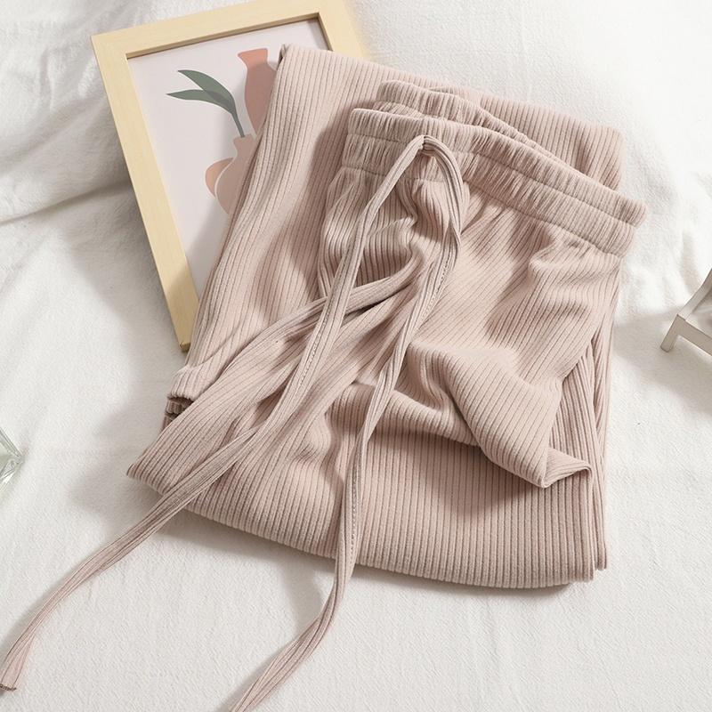 Quần Suông Nữ Dáng Dài Ống Rộng Lưng Cao Thun Gân Tăm Thời Trang 045 Nhung Ong Women Pants Đen 3
