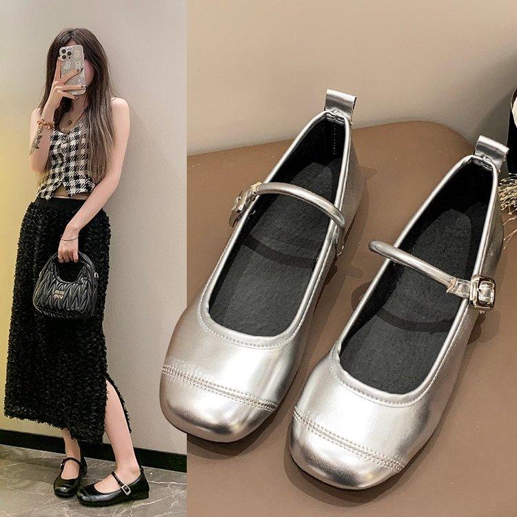 Giày Lười Đế Thấp, JINxCHOY SHOES, Phong Cách Cổ Điển Kiểu Pháp, Màu Trơn Chất Liệu PU, Mũi Vuông Một Chân, Cắt Nông, Khóa Một Đường Cho Nữ, Thích Hợp Mặc Hàng Ngày, Thanh Lịch Và Nhỏ, Làm Bằng Da Women Loafer