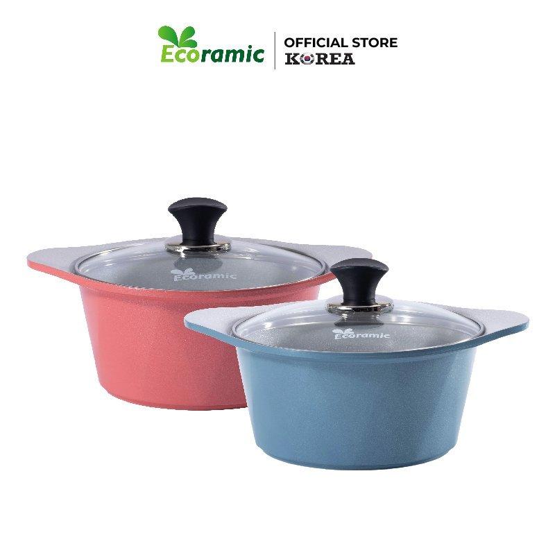 [KHÔNG DÙNG BẾP TỪ ] NỒI VÂN ĐÁ 18CM ECORAMIC Chống Dính Cao Cấp - nhỏ gọn tiện lợi trong không gian bếp gia đình