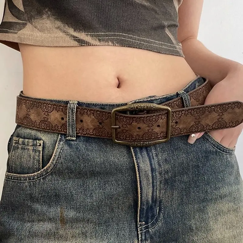 Belt Leopard Print Personality Subculture Versatile Belt Belt Female Hot Girl Style High Sense American Retro Fashion Pin Buckle Belt Decoration dance  belts floral  straps
