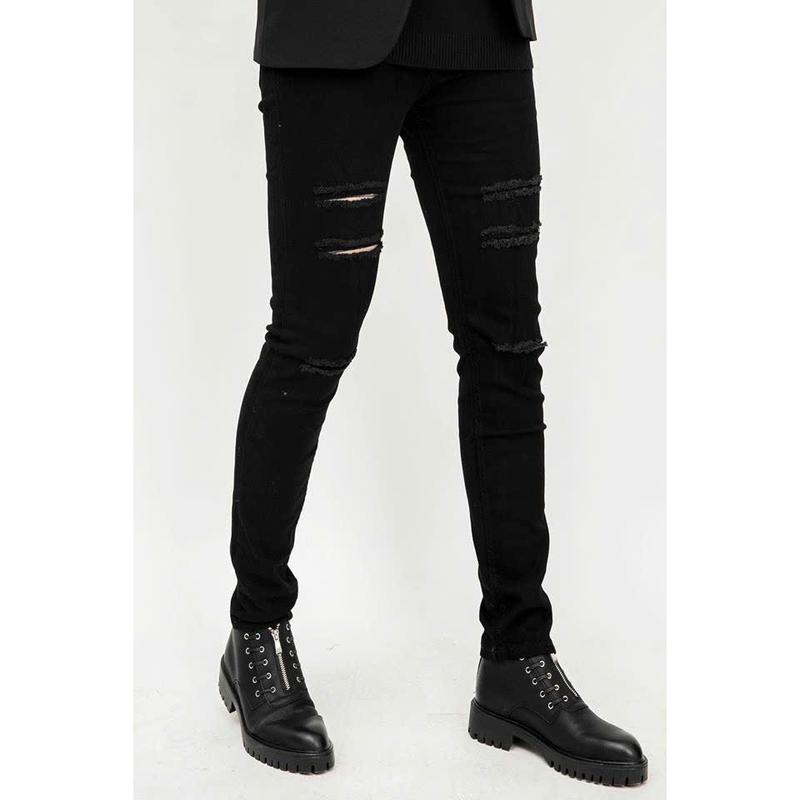Quần Jean Nam Rách Đùi 3 đường màu đen chất vải DEMIN co giãn, quần bò Nam rách đùi dáng skinny ôm côn Menswear Cotton Có Túi Pants 4 chiều (M2) purple gối
