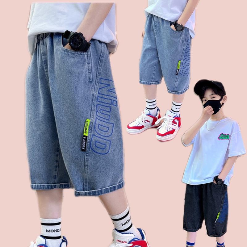 Quần Jeans Lửng, Quần Jeans Ngố Kiểu Dáng Thời Trang Cá Tính Cho Bé Trai Từ 10-50Kg Co Giãn Thoải Mái Có 2 Màu. Cotton