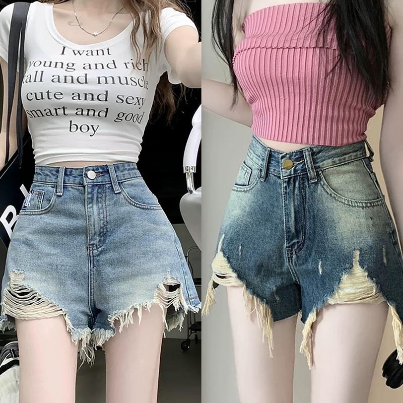 Moli Jeans - Quần Short Jeans Nữ Rách Lai Tua Phom Rộng BigSize 55-90kg 4496 0015 Pants Denim Women Tua Rua quần jean ngắn xẻ tam giác quần jean đùi